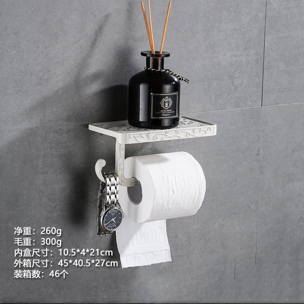 Xiao Hua Portarrollos de papel higiénico vintage con estante, porta rollos de papel higiénico, porta rollos de papel higiénico de aluminio para montaje en pared, blanco