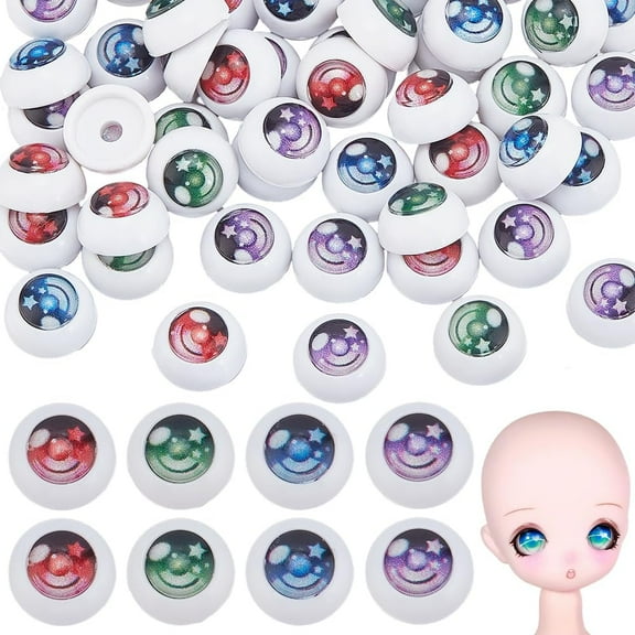 PH 80pcs Realistic Eyes 10mm Half Round Eyeballs 4 Colors Acrylic Craft Eyes Human Eye Small Artificial Eye Hollow Eyeballs for DIY Crafts Stuffed Animal Amigurumi Party Decor Sculptures Colorful