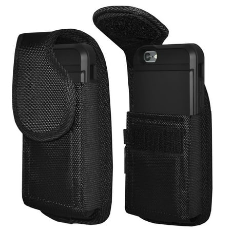 iPhone 6 6s Vertical Rugged Heavy Duty Extended Holster Pouch Nylon Case with Belt Clip Fits Otterbox Commuter Defender UAG Ballistic Armor Dual Layer AMZER (Best Extended Atx Case)