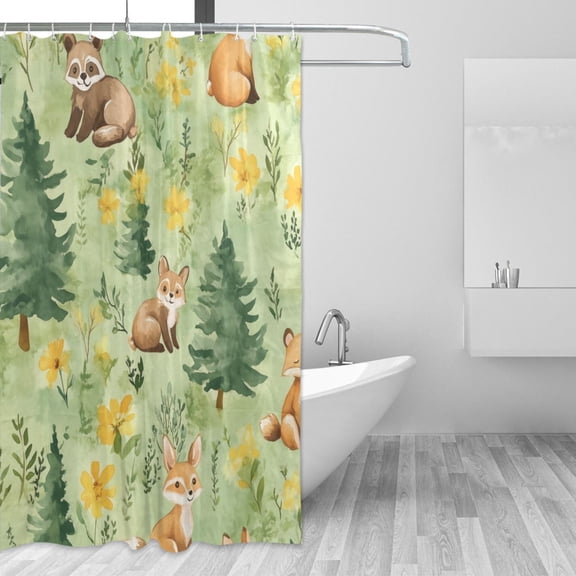 Yayeee Shower Curtain with Hooks 72"x72" Waterproof Fabric Bathroom Hanging Decor, Cartoon Forest Animals