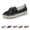 thumbnail image 2 of XIMIN Women's Platform Rhinestones Glitter Slip On Sneakers Cute Bowknot Flat Walking Loafers Comfy Breathe Canvas Hand-Stitching Platform Casual Fashion Dress Shoes, 2 of 9