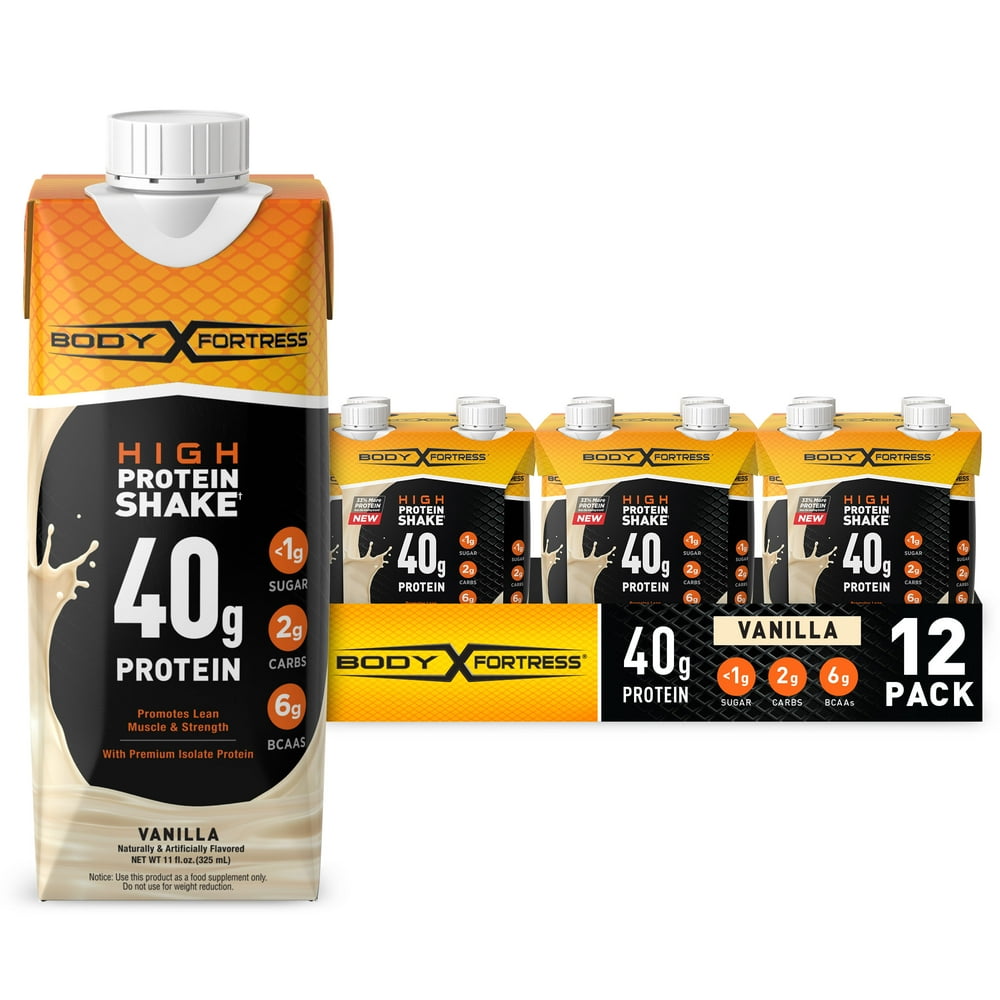 Body Fortress Protein Shake, Vanilla, 40g Protein, 12 Ct
