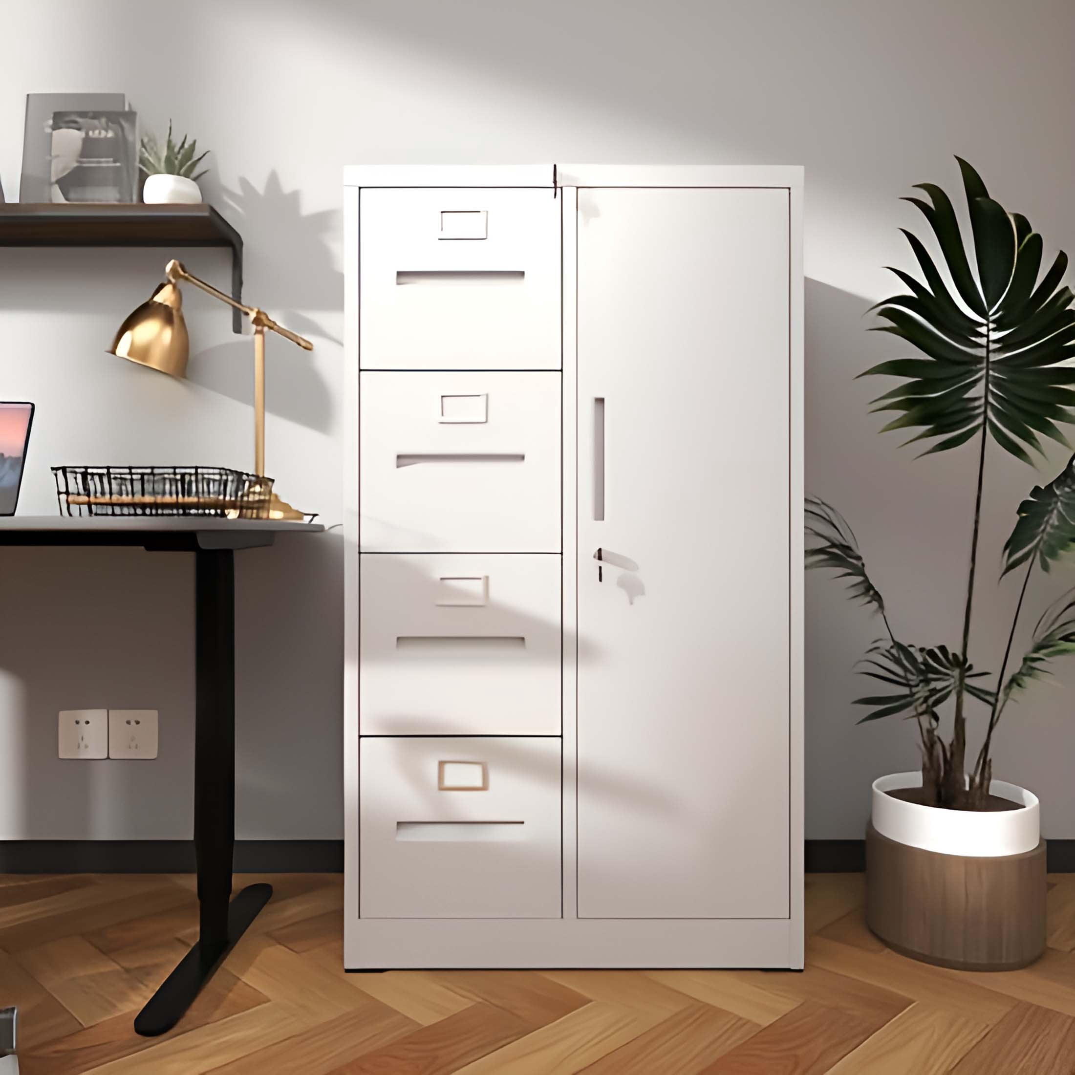 Innovation Works Lockable Metal File Cabinet with 4 Drawers & 1 Door, Storage Filing Cabinet for Home Office, A4 Legal/Letter Size, Assembly Required