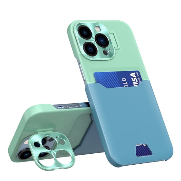 for iPhone 13 Pro Max Case with Stand, Card Slot Shockproof Anti-Slip Hybrid Bumper iPhone 13 Pro Max Phone Cover with Kickstand & Drop Protection Matte Hard PC Case for 6.7",Mintblue