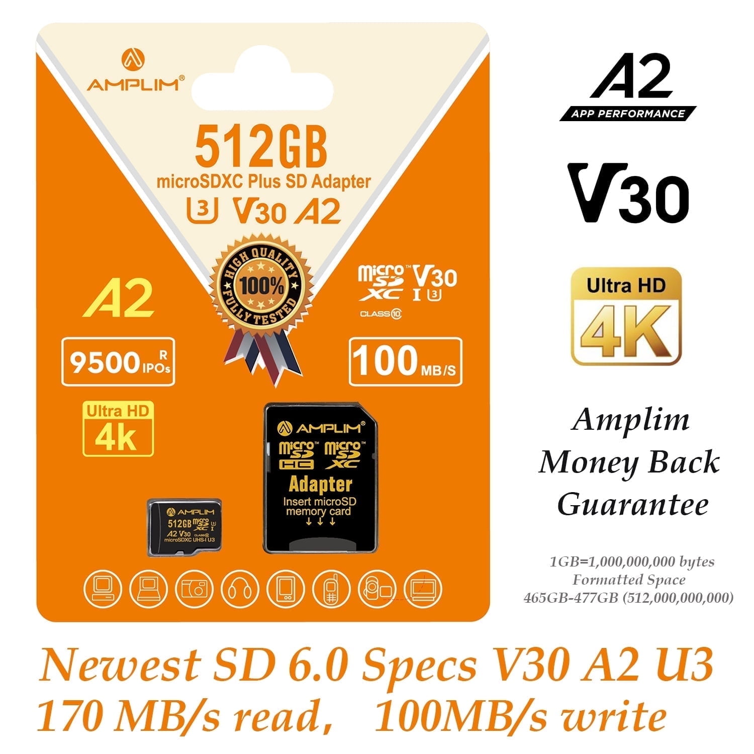Amplim 512 GB Micro SD Flash Memory Card with Adapter, 2 Total Count