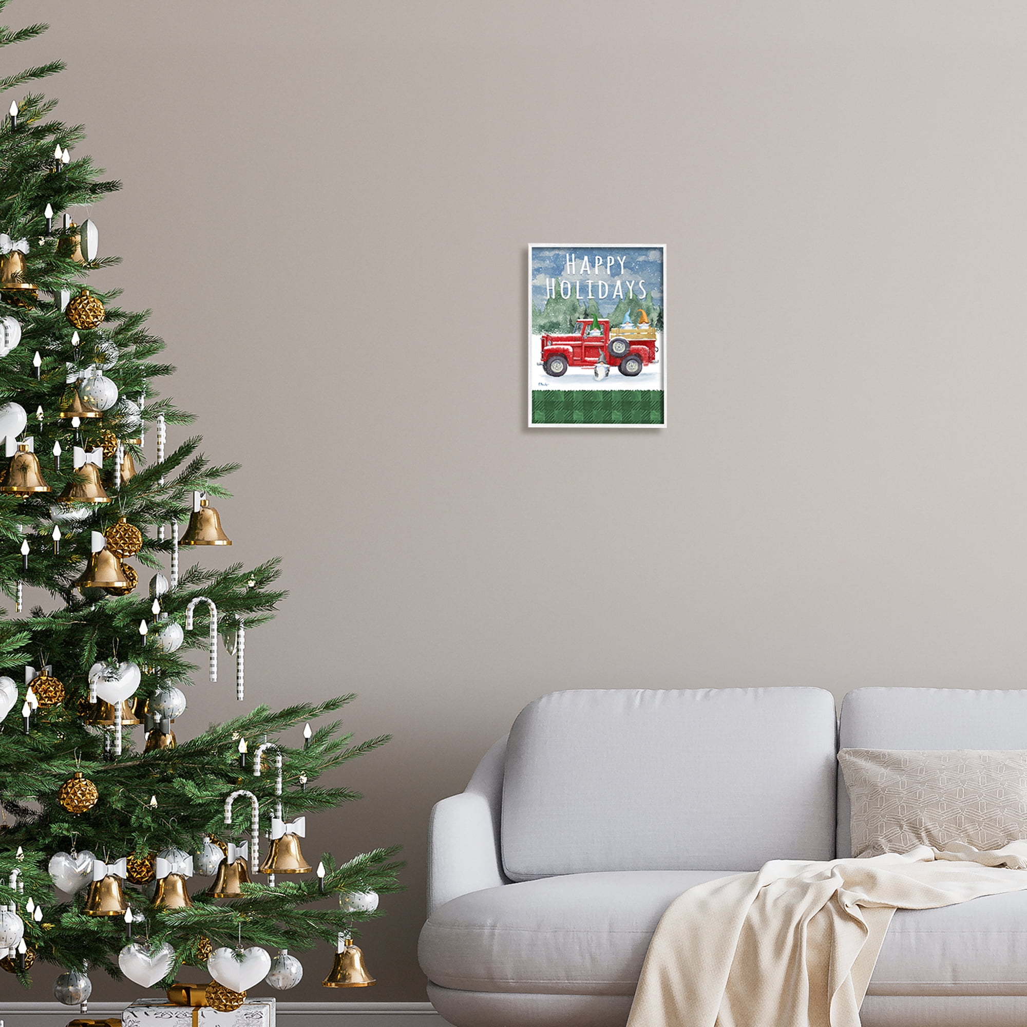 Stupell Industries Happy Holidays Truck Holiday Painting White Framed Art Print Wall Art, 11 x 14