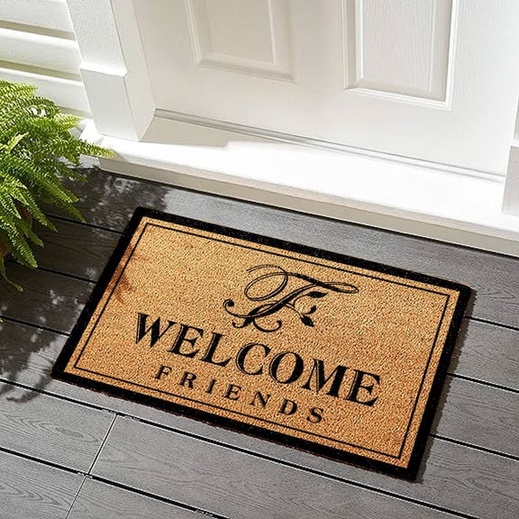 Welcome Mat for Front Door with Non Slip Rubber Back,15.7"x23.6", Brown, Welcome Friends