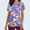 thumbnail image 2 of Jinhomg Floral Scrubs for Women Soft Stretchy Short Sleeve V-Neck Medical Uniform Ladies Cute Nurse Shirt with Two Pockets 90 off Clearance Sale Purple M, 2 of 6