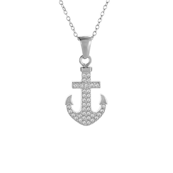 Crystal Rhinestone Gold and Silver Tone Anchor Pendant Necklace for Nautical Themed - Silver-A