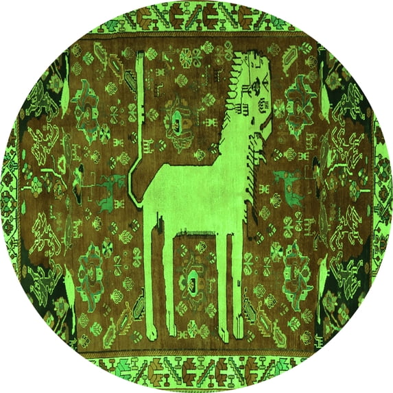Ahgly Company Indoor Round Animal Green Traditional Area Rugs, 7' Round