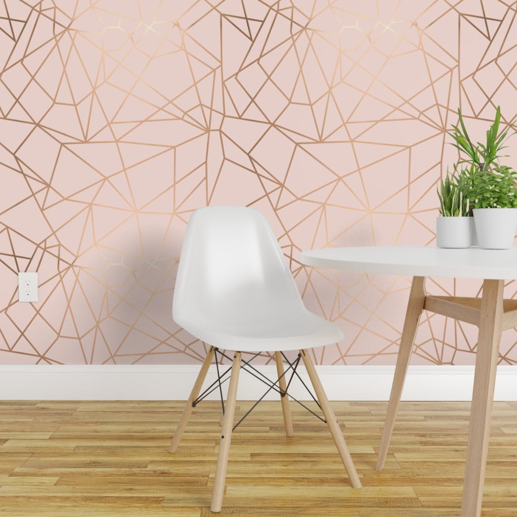 Peel-and-Stick Removable Wallpaper Pink Golden Abstract Geometric