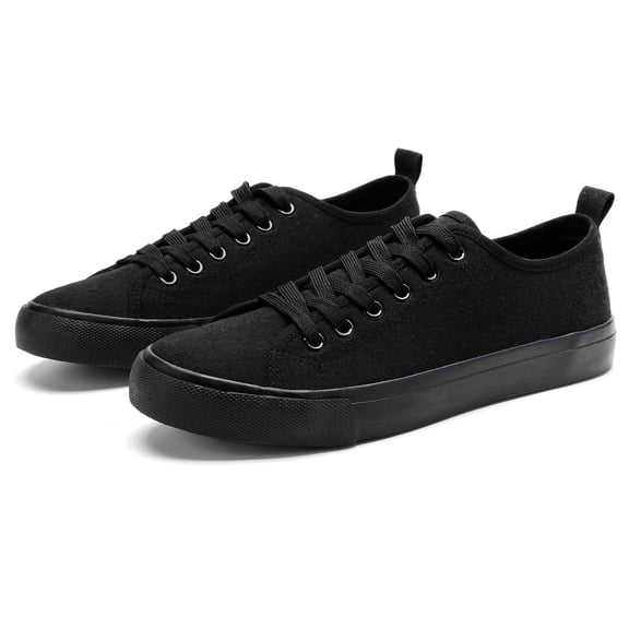The Fashion Supply Canvas Shoes for Women, Casual Low Top Lace-Up Womens Shoes Sneakers, Extra Laces (All Black, 9)