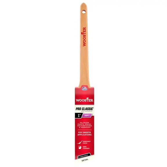 Wooster Genuine 1" Pro Classic White China Bristle Thin Angle Sash Paintbrush # Z1216-1