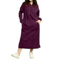 thumbnail image 2 of Long Hoodie Dress for Women 2025 Fall Winter Long Sleeve Plain Hooded Sweatshirt with Pockets Pullover Tops, 2 of 7