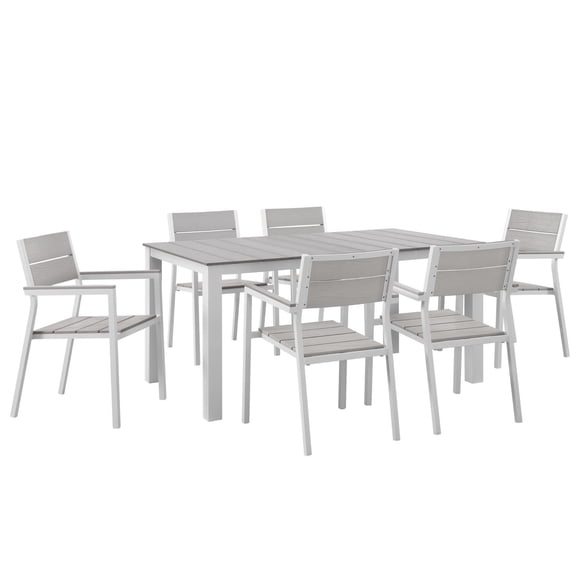 Ergode Maine 7 Piece Outdoor Patio Dining Set - White Light Gray