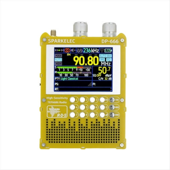 Radio Banda DP-666 TEF6686 con Pantalla Táctil IPS 2,8 Pulgadas y Receptor Alta Sensibilidad, Banda FM, Corta, Media, Corta, Color Amarillo.