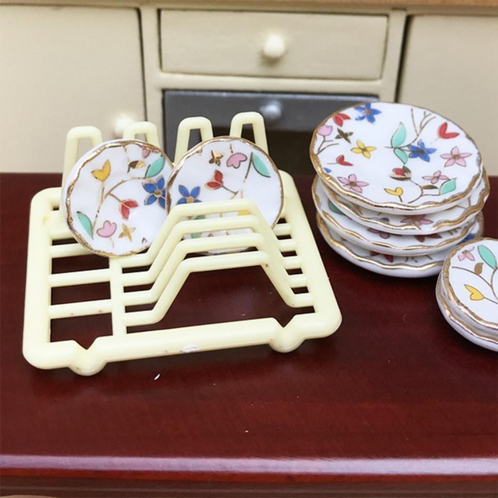 Dollhouse Miniature Kitchen Dish Drainer Set filled with Dishes 1:12 scale 