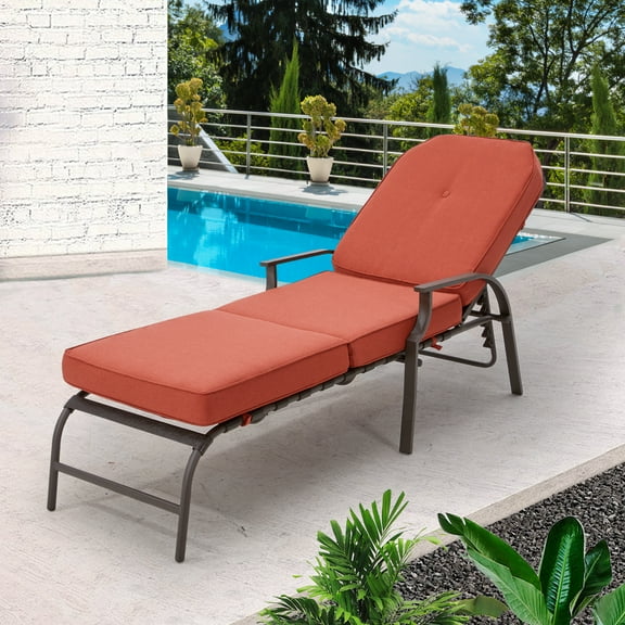 YODOLLA Adjustable Patio Lounge Chair with Thick Cushion Outdoor Chaise Lounge Recliner,  Orange