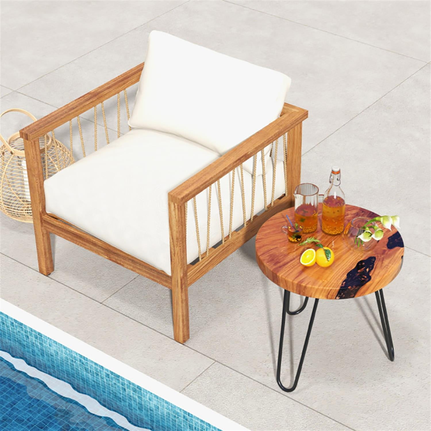 Demi Bonn Solid Live Edge Teak Wood Sofa Side Table, Outdoor Round End Table for Small Spaces, Living Room, Patio, Brown