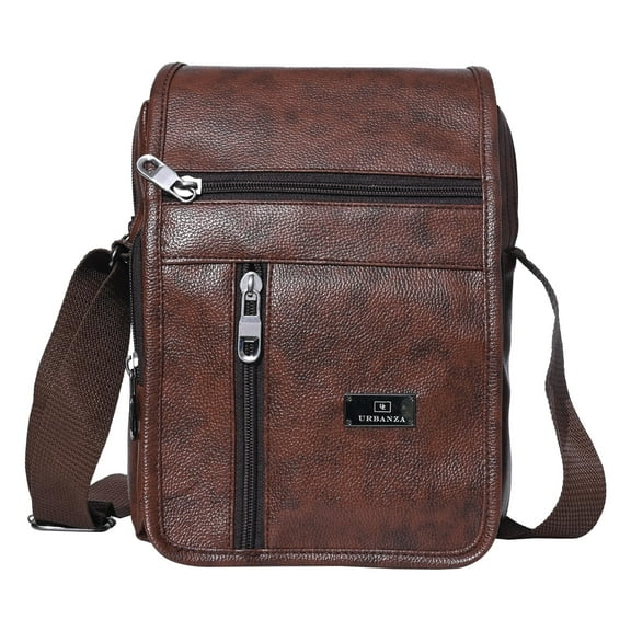 URBANZA Leather Sling Shoulder Crossbody Bag Man Purse Messenger Bags for Men Women Outdoor Travel Business Handmade, Tan, L-7.5 x W-3.6 x H-10 inch