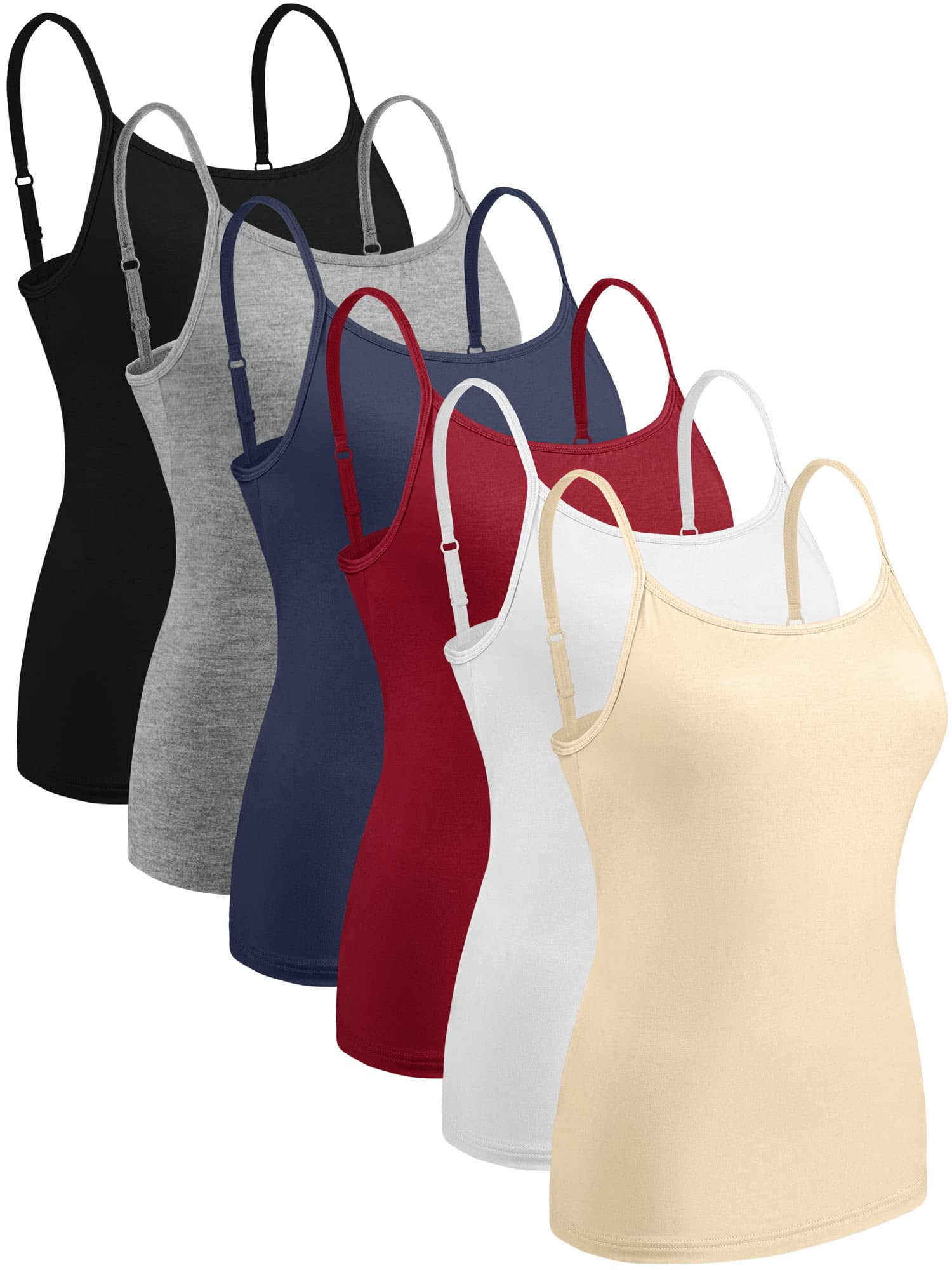 URATOT 6 Pack Women's Slim-fit Camisole Basic Long Stretch Undershirt Seamless Adjustable