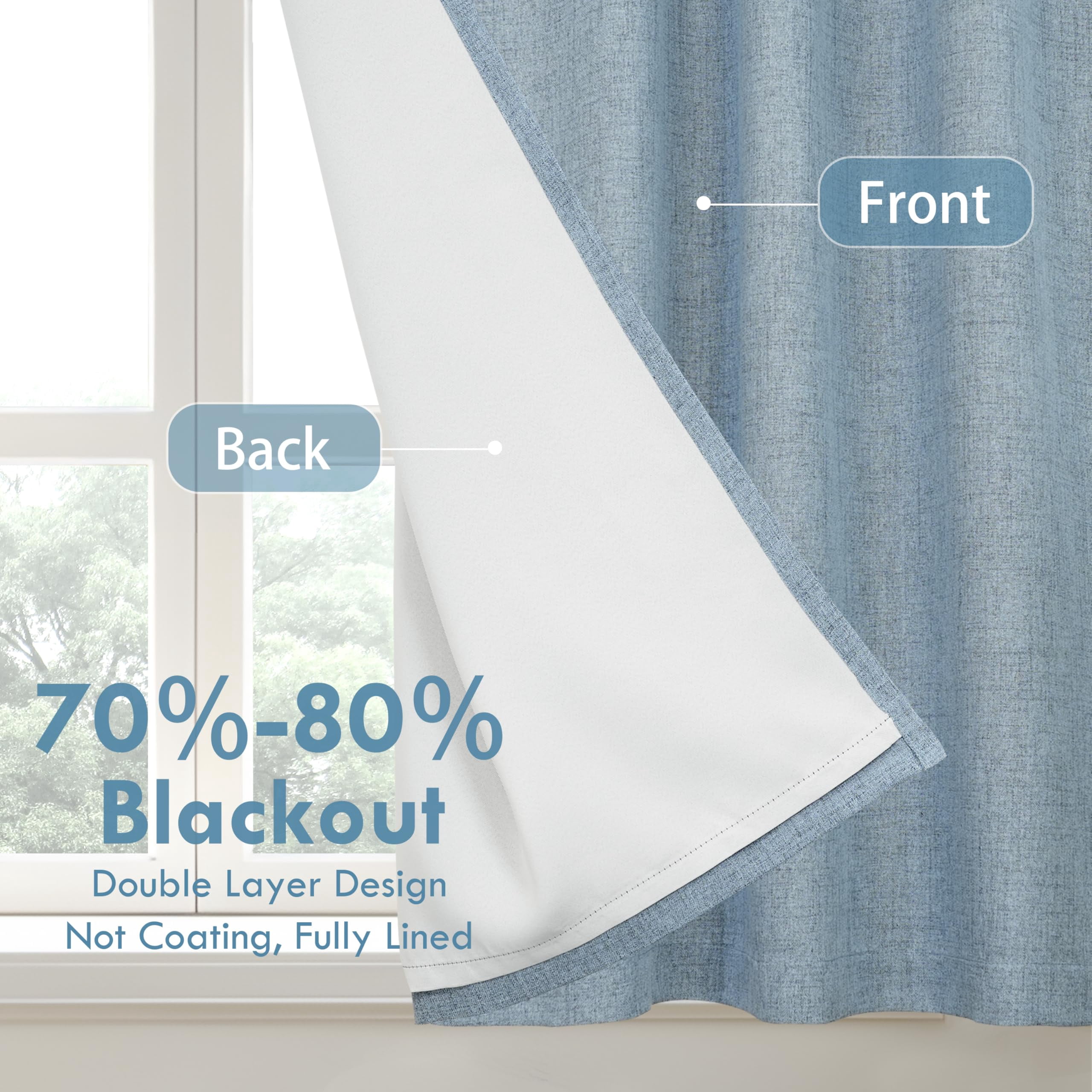 DriftAway Double Layer Linen Blackout Tie Up Curtains Thermal Insulated Fully Lined Balloon Roman Shade Bathroom Window Adjustable Rod Pocket for Small Window 39 Inch by 55 Inch Dusty Blue