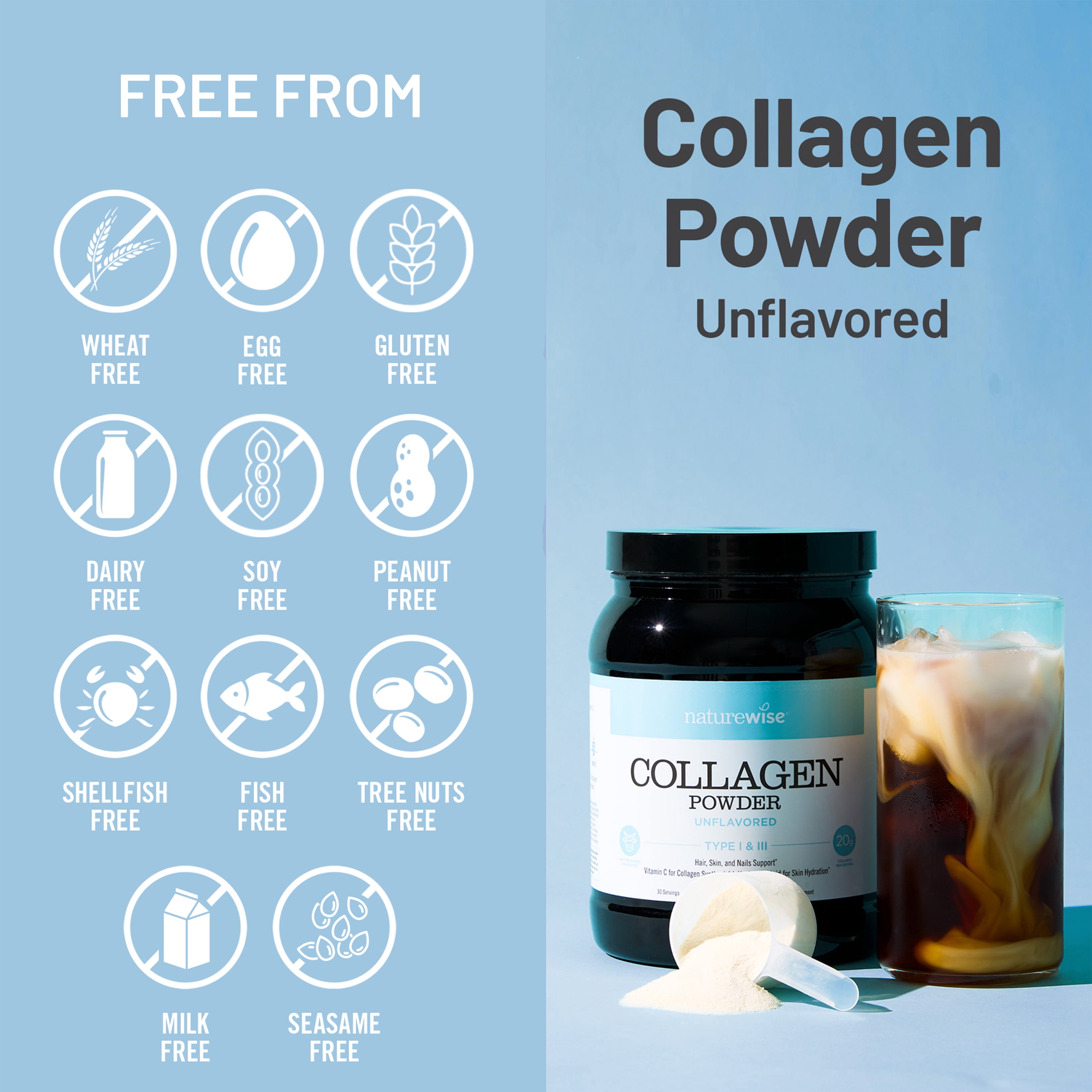 NatureWise Collagen Peptides Powder + Hyaluronic Acid & Vitamin C - Non-GMO - 60 Servings