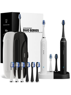 Aquasonic Electric ToothBrush Duo Series with 10 DuPont Brush Heads & 2 Travel Cases