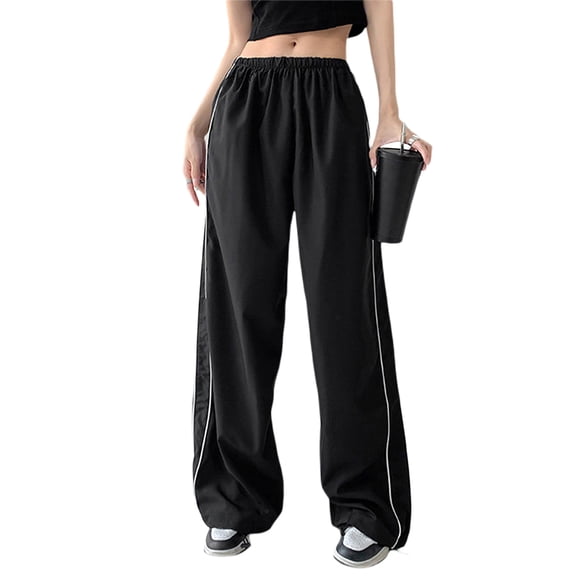 SUNSIOM Women Parachute Pants Loose Cargo Casual Elastic Waist Wide Leg Joggers Trousers with Pockets for Streetwear
