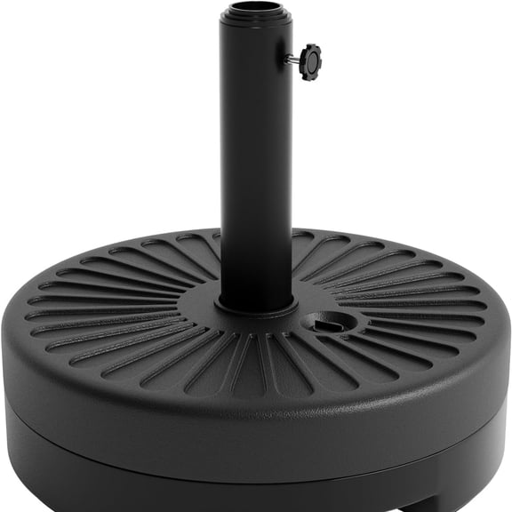 Riedhoff Round HDPE Patio Umbrella Base, Adjustable Pole Adapter, Fits 1.5 to 2.1 Inch Poles, Black
