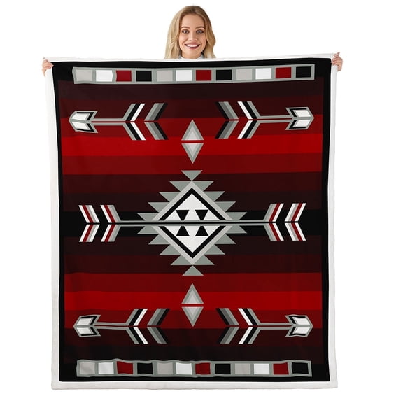 Rustic Western Throw Blanket Southwestern Aztec Sherpa Blanket Throw 50"X60" For Men,Farmhouse Bohemian Geometric Fleece Blanket American Lightweight Flannel Blanket