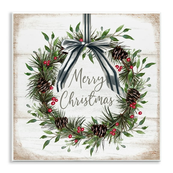 Stupell Industries Rustic Christmas Pinecone Wreath Quotes and Sayings Painting Unframed Art Print Wall Art, 12 x 12