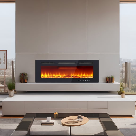 40 Inch Ultra-Thin Recessed Electric Fireplace, Wall Mounted Heater with 12 Flame Colors & Remote