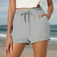 thumbnail image 2 of Women’s Solid Casual Cotton Drawstring Pocket Shorts Comfortable Beach Summer Relaxed Fit Elastic Waist Lightweight Breathable, 2 of 9