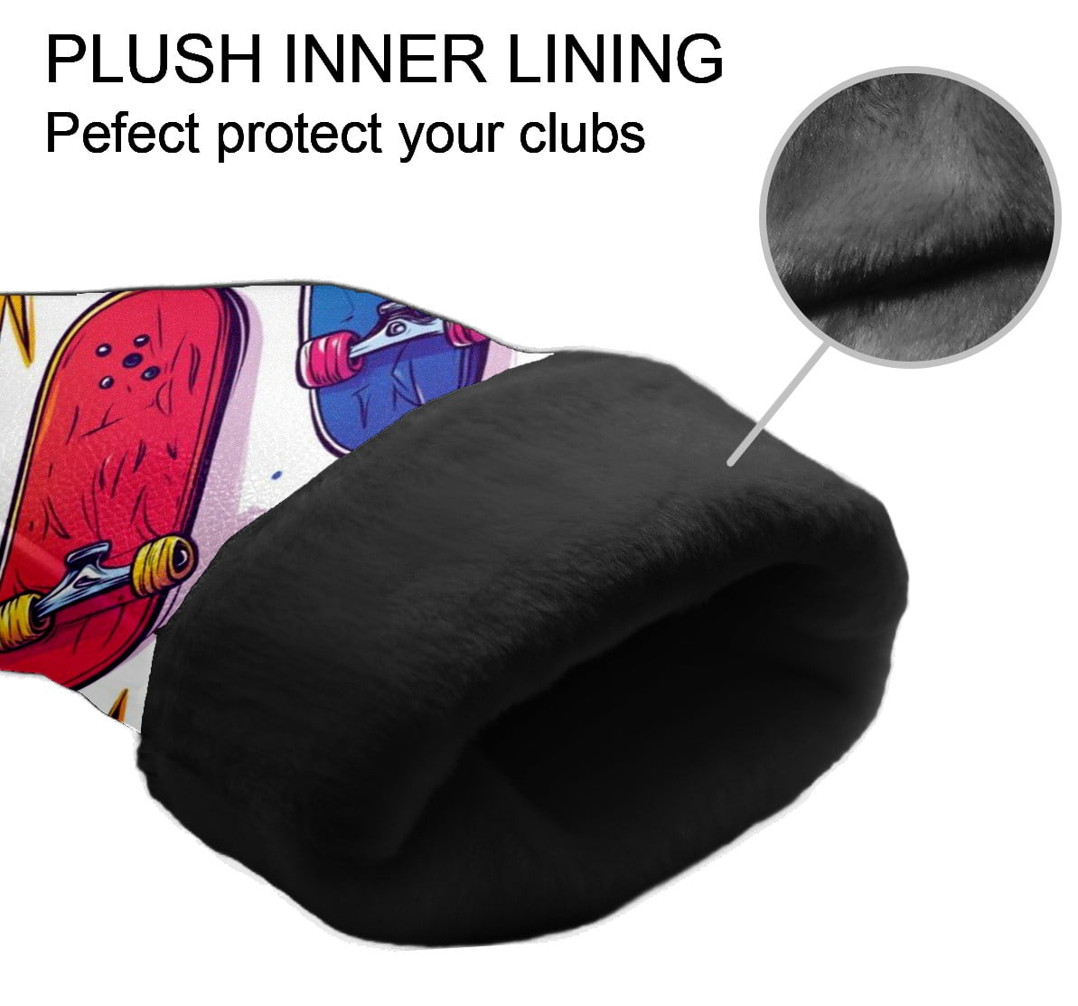 Golf Club Covers PU Leather Waterproof Head Covers for Fairway Woods Hybrids Skateboard Pattern Unisex Fits Most Brands