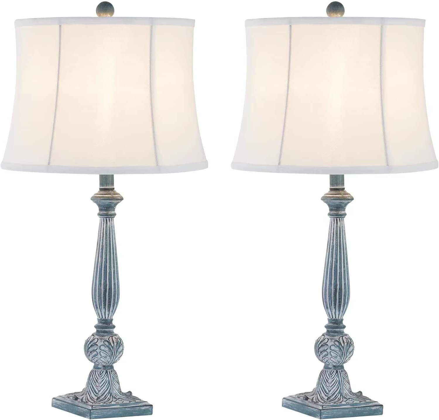 Maxax Blue Resin Table Lamps Set of 2，3-Way Dimmable 28" Traditiona Bedside Nightstand Lamps with White Bell Fabric Shade for Living Room Bedroom Office