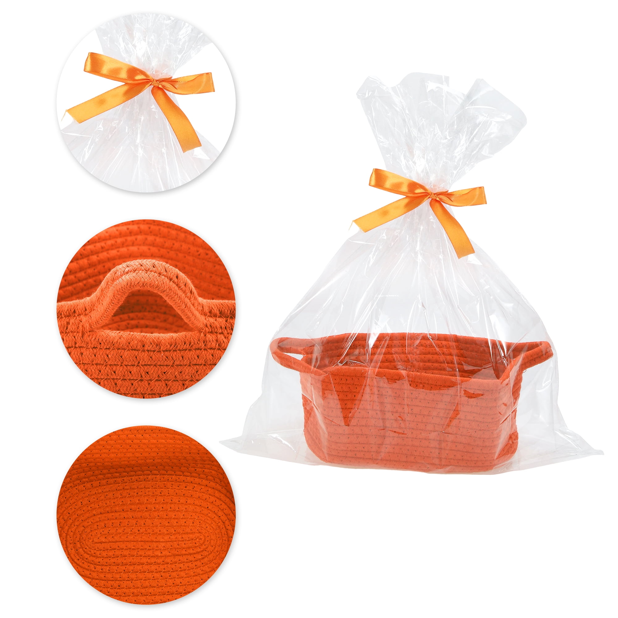 Unique Bargains Woven Empty Gift Decorative Basket with Gift Bag and Ribbon Orange
