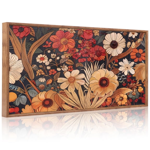 HPNIUB Boho Burnt Orange Terracotta Framed Canvas Wall Art Abstract Floral Textured Painting Vintage Botanical Nature Decor for Home Office Living Room Bedroom 20x40 Inch