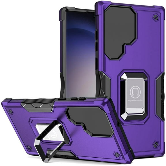 TJS for Samsung Galaxy S24 Plus Phone Case, [Military Grade] Heavy Duty Magnetic Support Ring Kickstand Cover (Purple)
