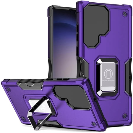 TJS for Samsung Galaxy S24 Phone Case, [Military Grade] Heavy Duty Magnetic Support Ring Kickstand Cover (Purple)