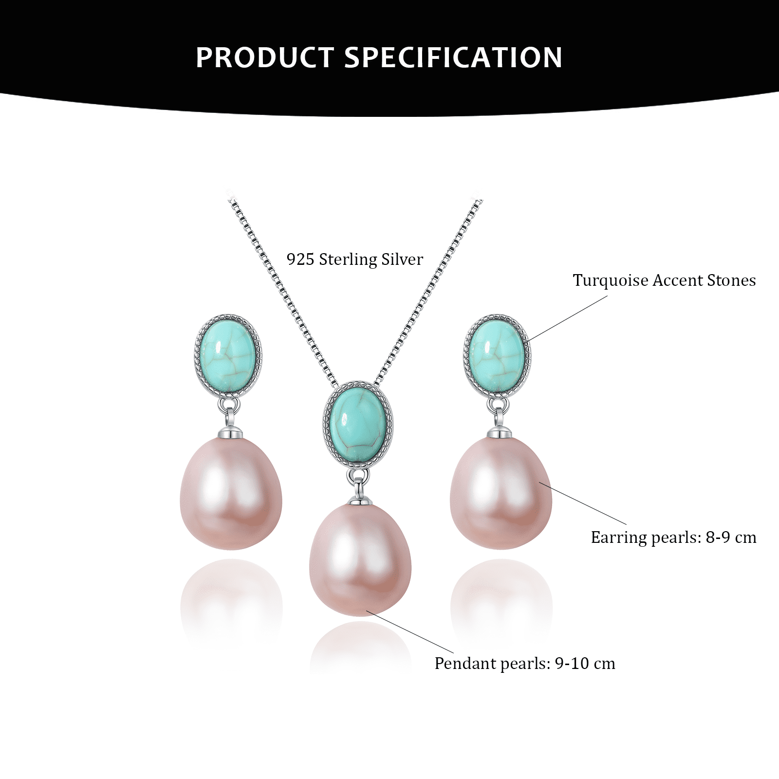 BAMIKI 9-10mm Purple Pearl Necklace and 8-9mm Earrings Set 925 Sterling Silver Valentine's Day Jewelry Gift for Women
