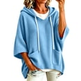 thumbnail image 2 of Inverlee Waffle Knit Short Sleeve Hoodies for Women Oversized Drop Shoulder Pullovers Pockets Solid Loose Casual Hooded Tops Sky Blue S-XXL, 2 of 9