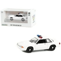 1987-1993 Ford Mustang SSP White Police Car with Light Bar "Hot Pursuit" "Hobby Exclusive" Series 1/64 Diecast Model Car by Greenlight