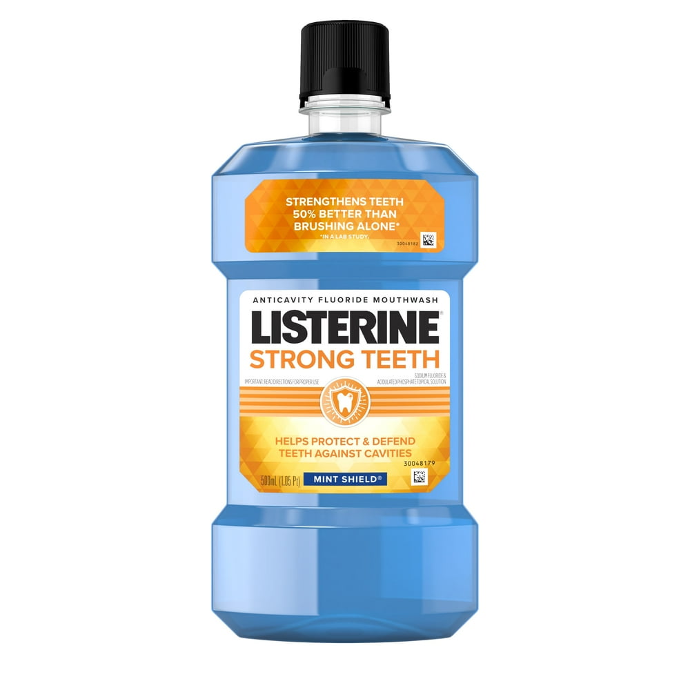 Listerine Strong Teeth Anticavity Fluoride Mouthwash, Mint, 500 mL