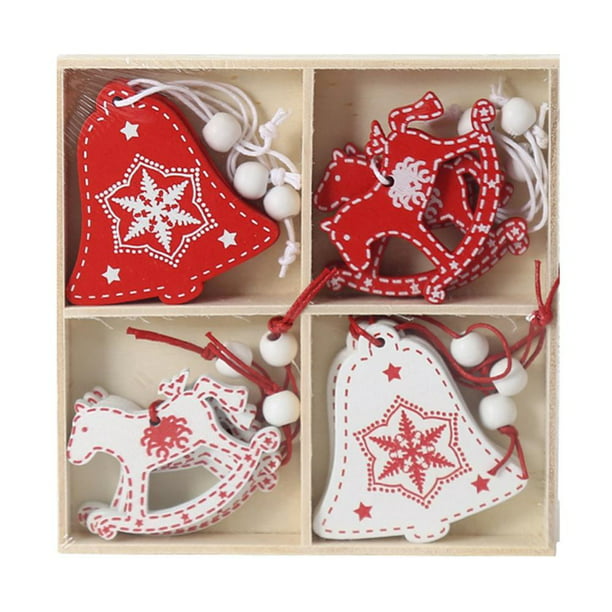 12pcs Wooden Christmas Farmhouse Rustic Ornaments, Wooden Hanging ...