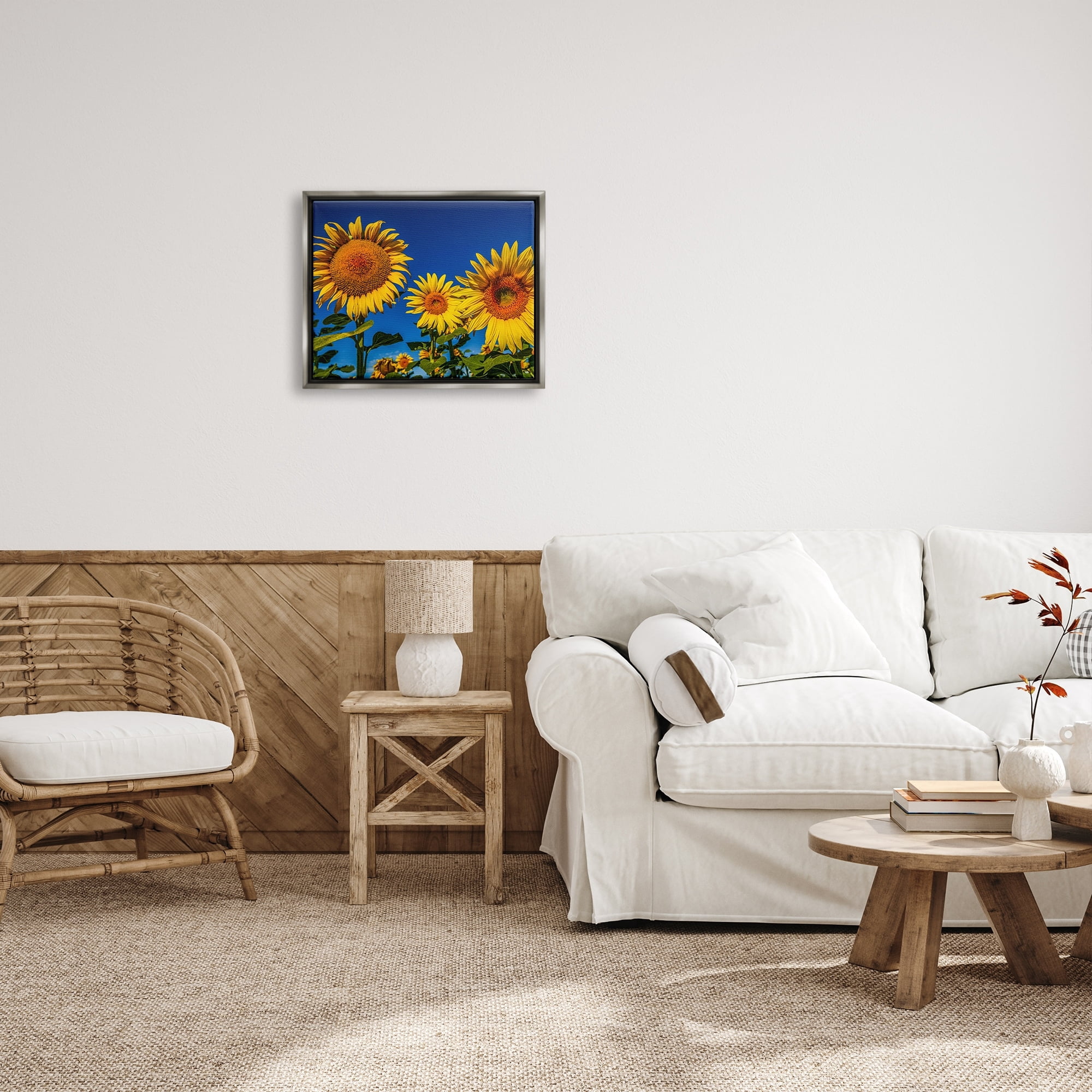 Stupell Industries Bold Sunflower Plants Against Clear Sunny Sky Photograph Luster Gray Floating Framed Canvas Print Wall Art, Design by Steve Smith