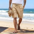 thumbnail image 4 of Zimjoy Mens Linen Shorts Casual Drawstring Elastic Waist Summer Shorts with Pockets Baggy Wide Leg Beach Vacation Khaki L, 4 of 5