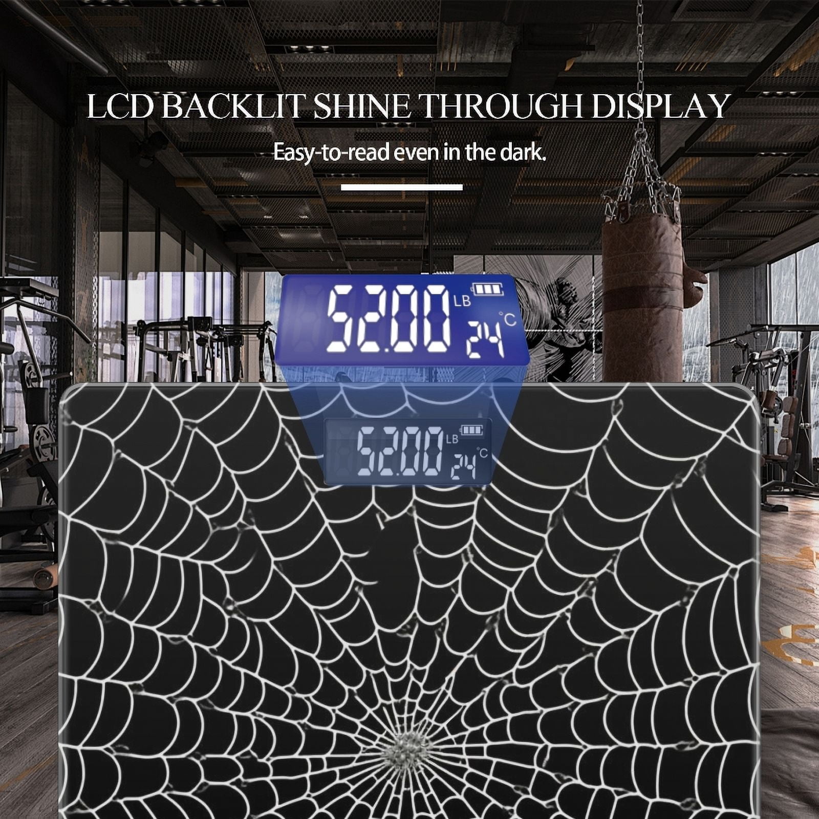 High Precision Body Weight Scale Smart Bathroom Scales with Large LCD Display(400lbs),Decorative for Bedroom-White Spider Web Pattern On Black Background