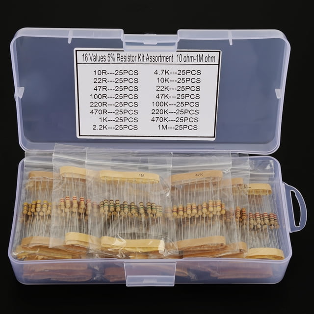 400 Pcs Résistances en Carbone 1/2 Watt 16 Valeurs Différentes 10Ohms à 1Mohm Kit de Composants Assortiment de Résistances en Film Métallique