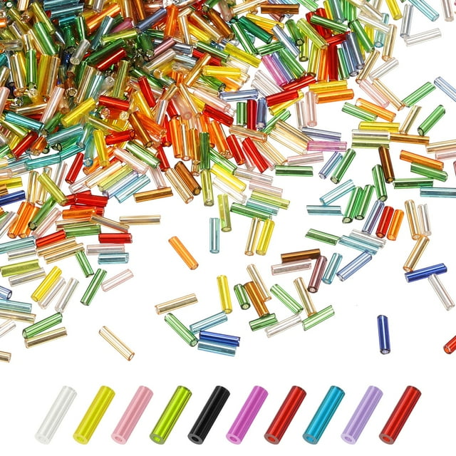 Uxcell 1800-Pack Cuentas Bugle, Cuentas de Vidrio de Tubo de Bordado de 2x7mm para Manualidades DIY/Pulseras/Collares Multicolor